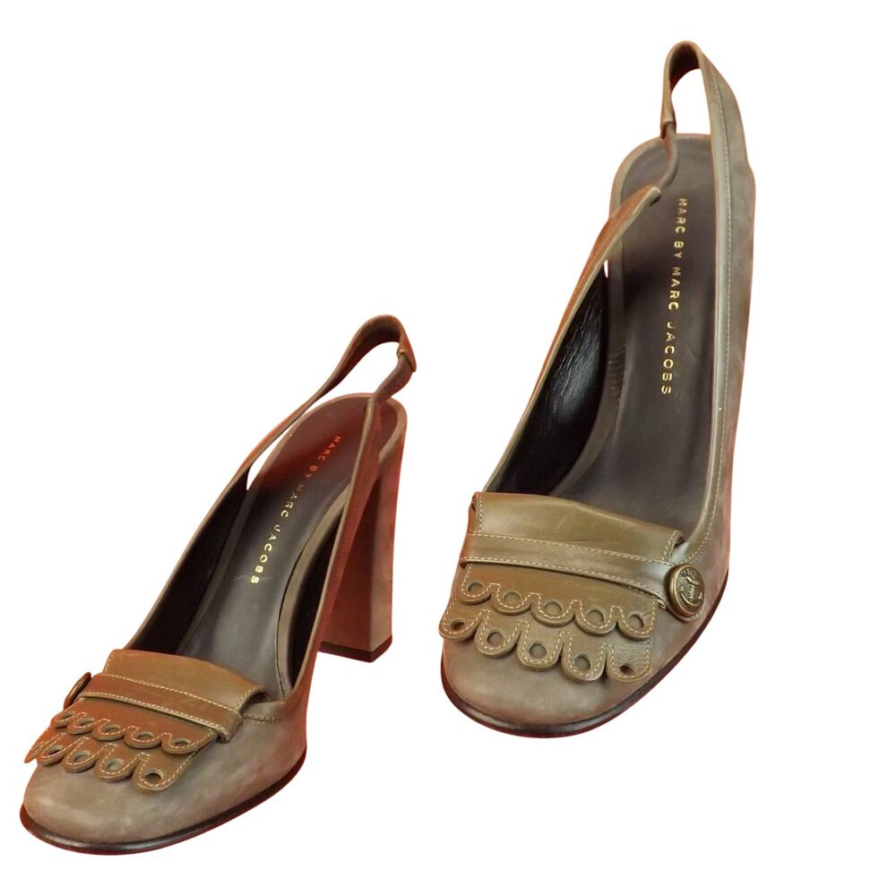 NWT Marc Jacobs Suede Grey Slingback Heels